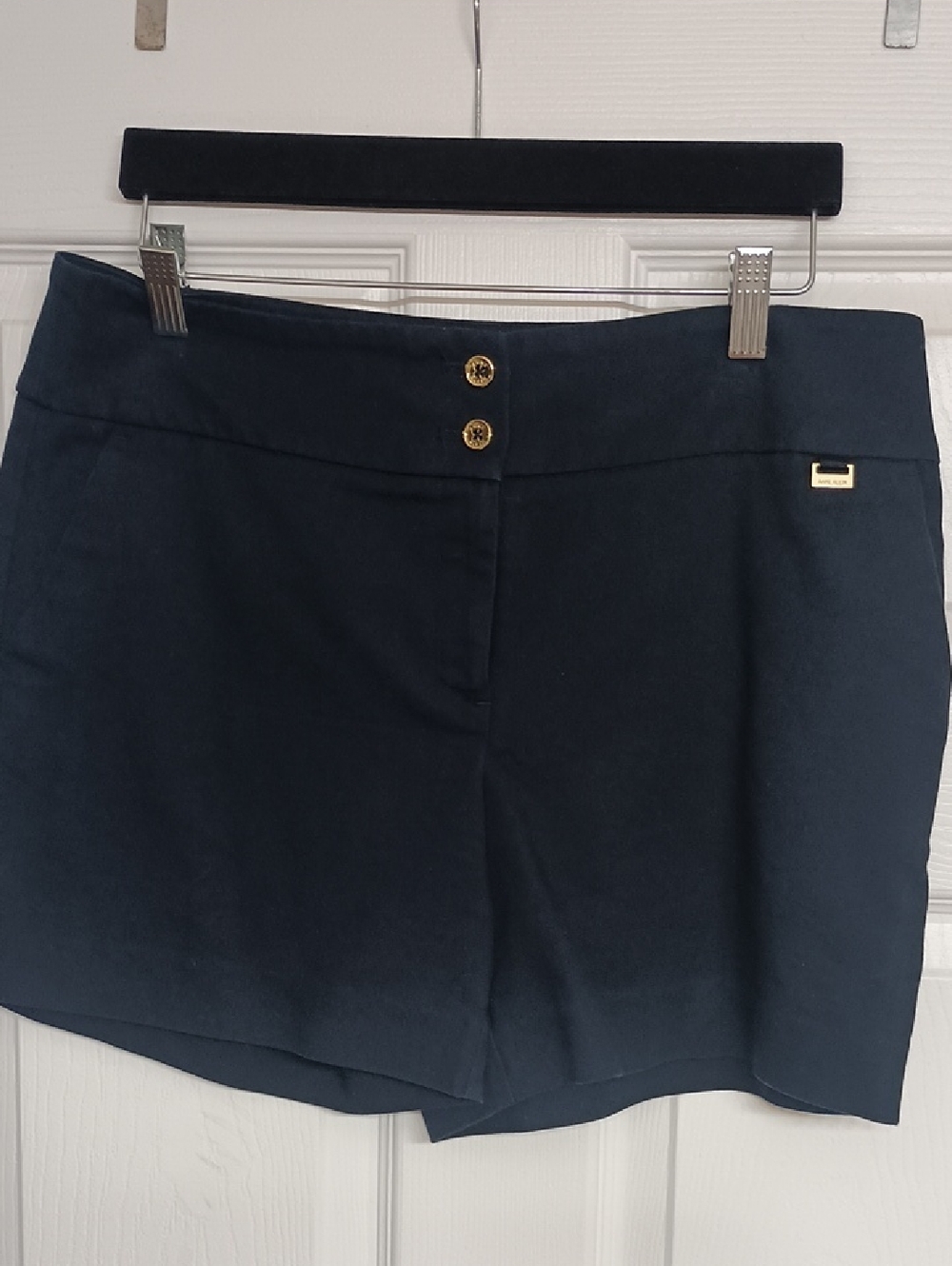 Anne Klein Navy High Waist Gold-Button Shorts